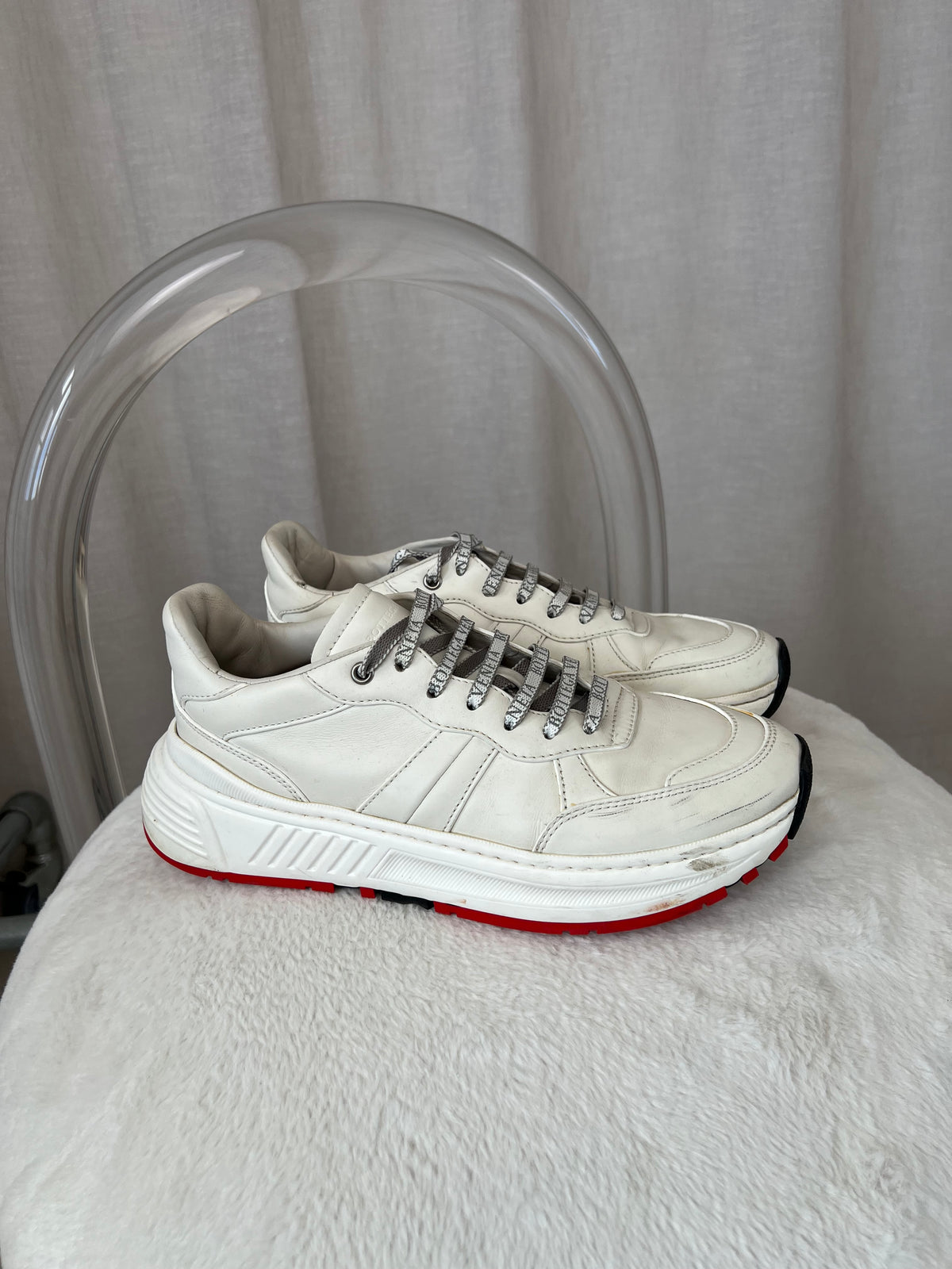 Bottega Veneta White Leather Logo Lace Sneaker, 41.5