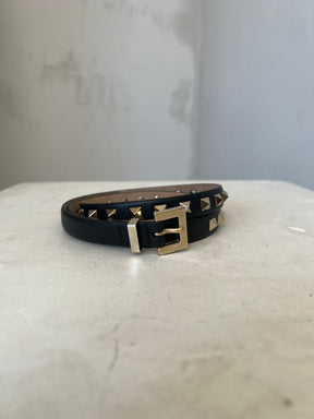 Valentino Black Leather Rockstud Belt, 70