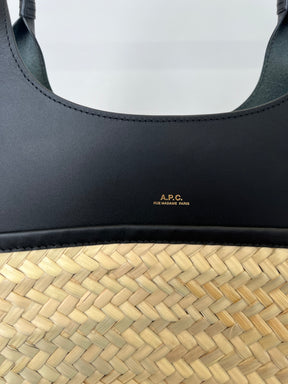 A.P.C. Black Leather and Raffia Tote Bag