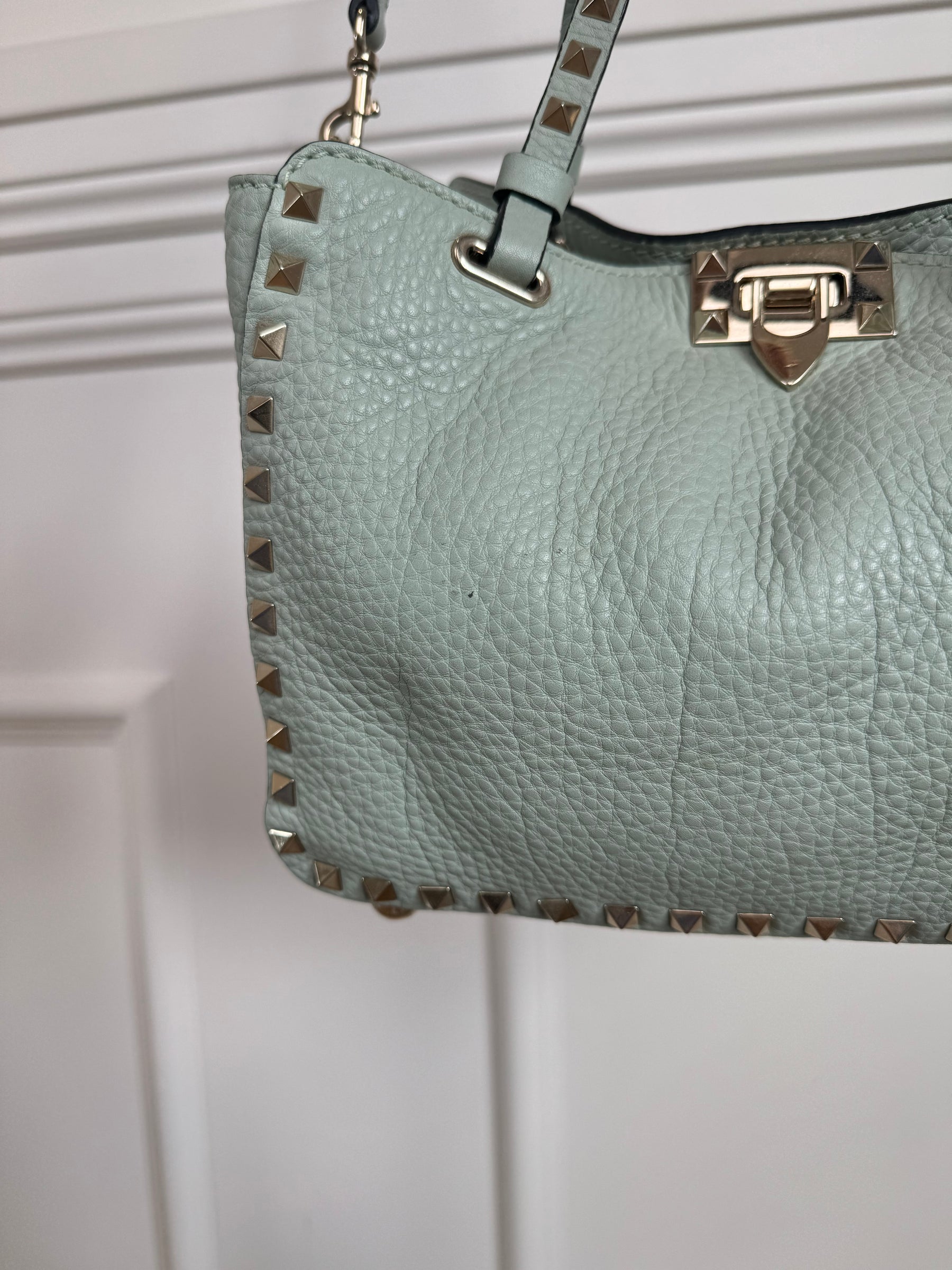 Valentino Garavani Sea-foam Leather Small Rockstud Tote