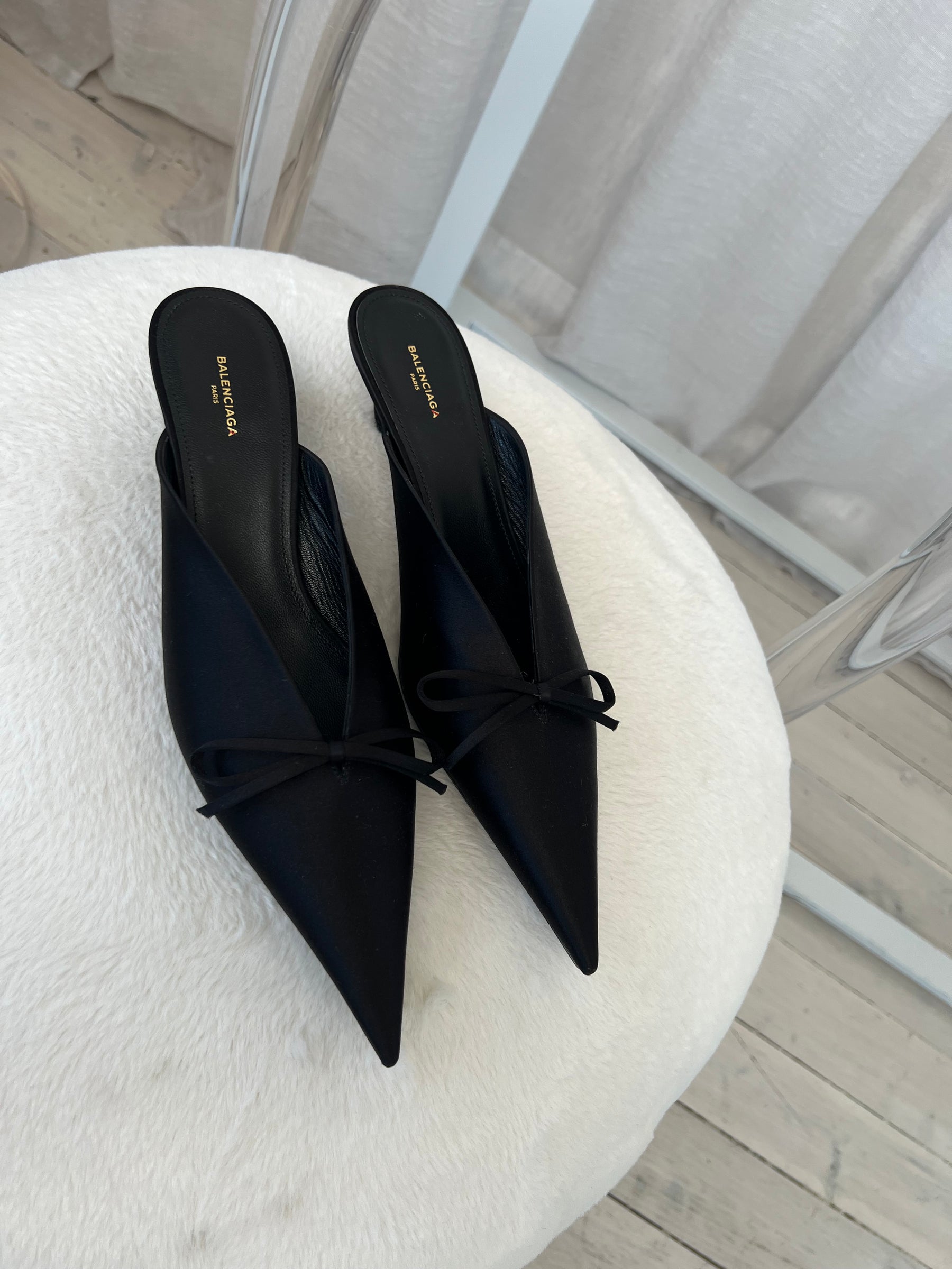 Balenciaga Satin Knife Bow Mules 39