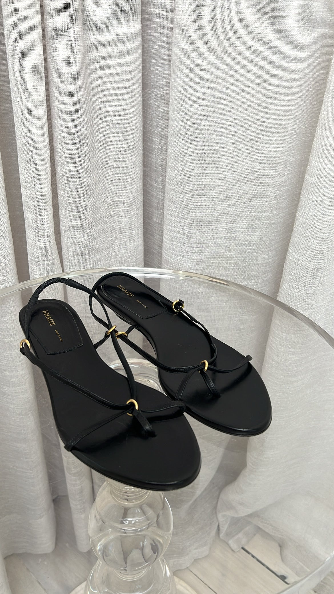 Khaite Black Leather Strappy Marion Sandals, 39