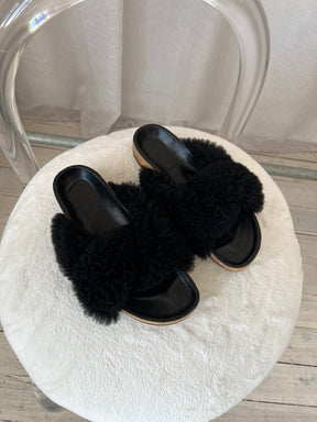 Chloé Black Fluffy Slides, 41