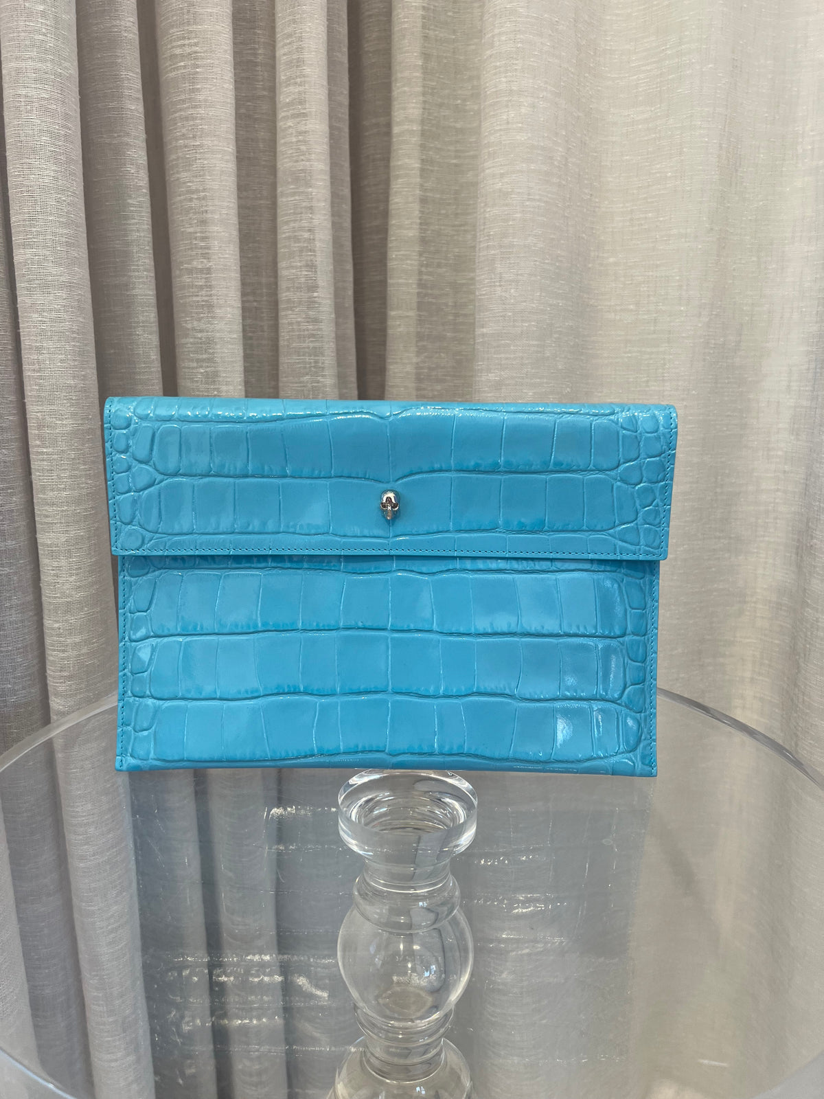 Alexander McQueen Blue Mock Croc Leather Pouch