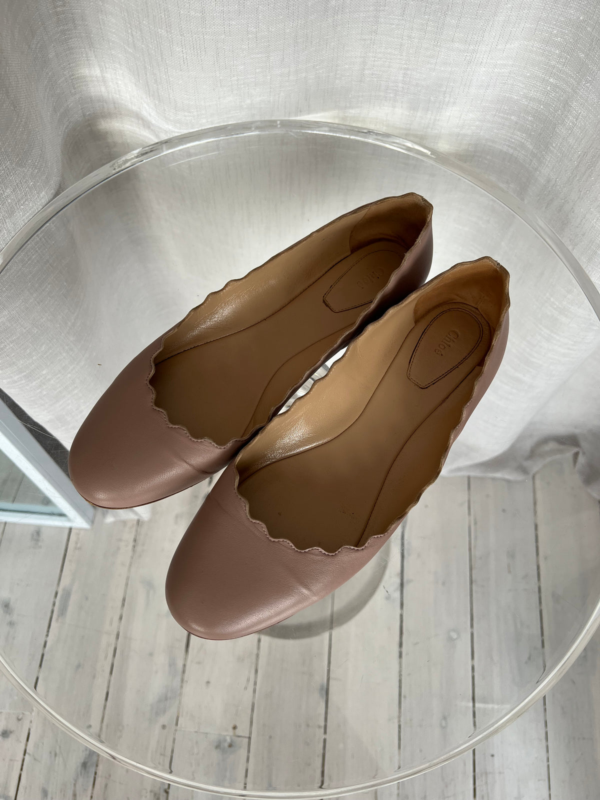 Chloe Blush Lauren Scallop Ballet Flats, 39