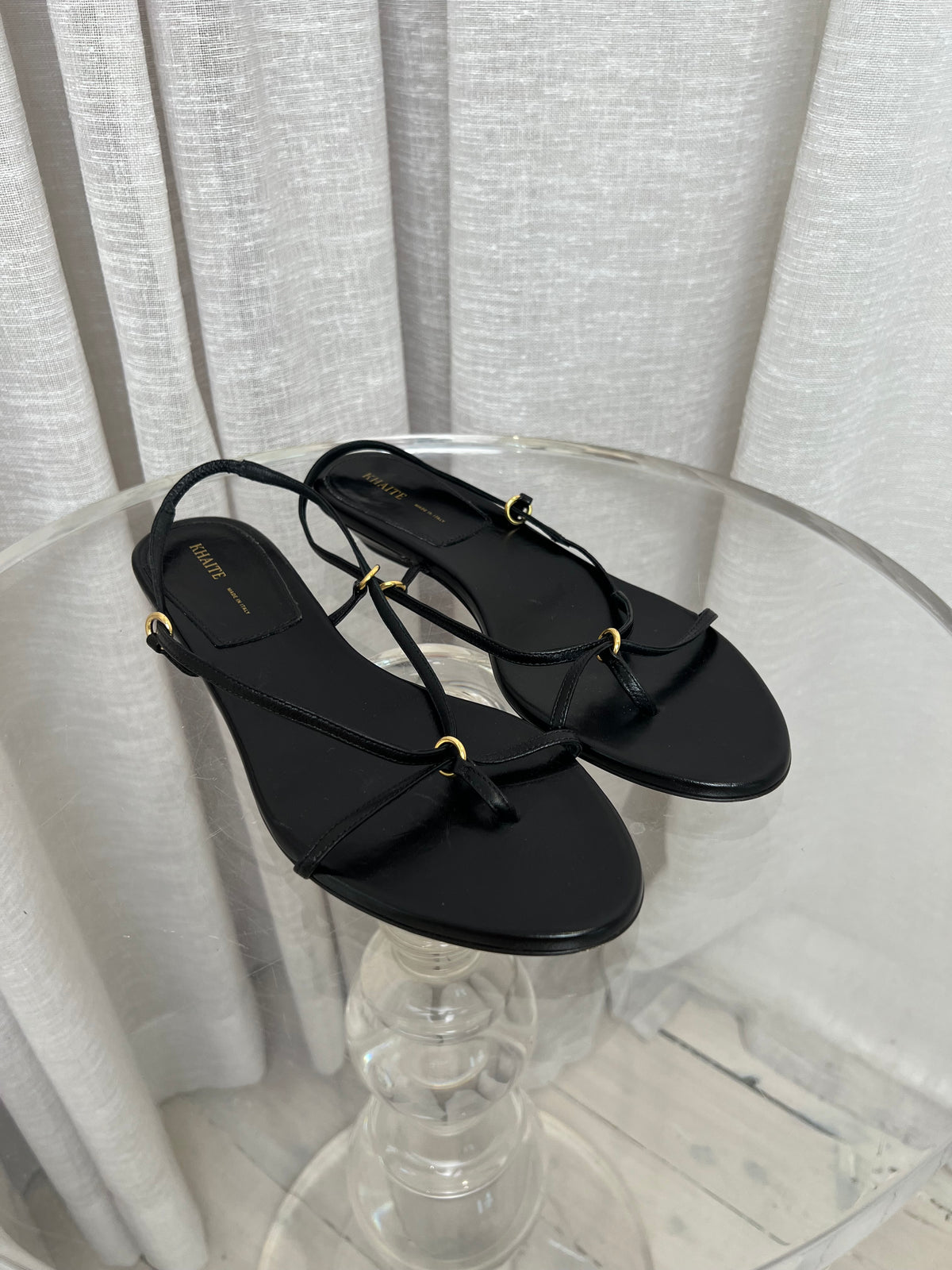 Khaite Black Leather Strappy Marion Sandals, 39