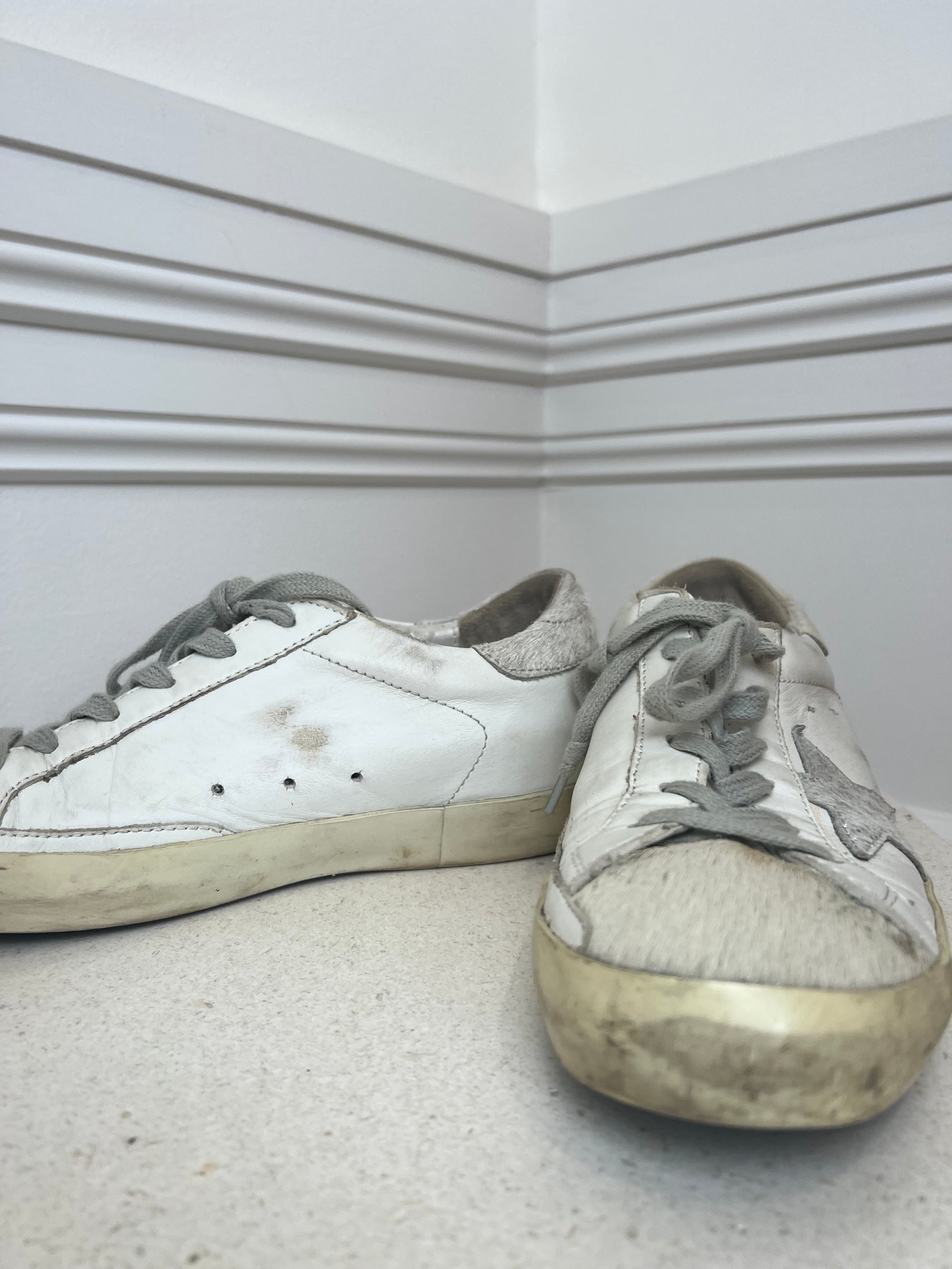 Golden Goose White Leather and Pony Superstar Sneakers, 39