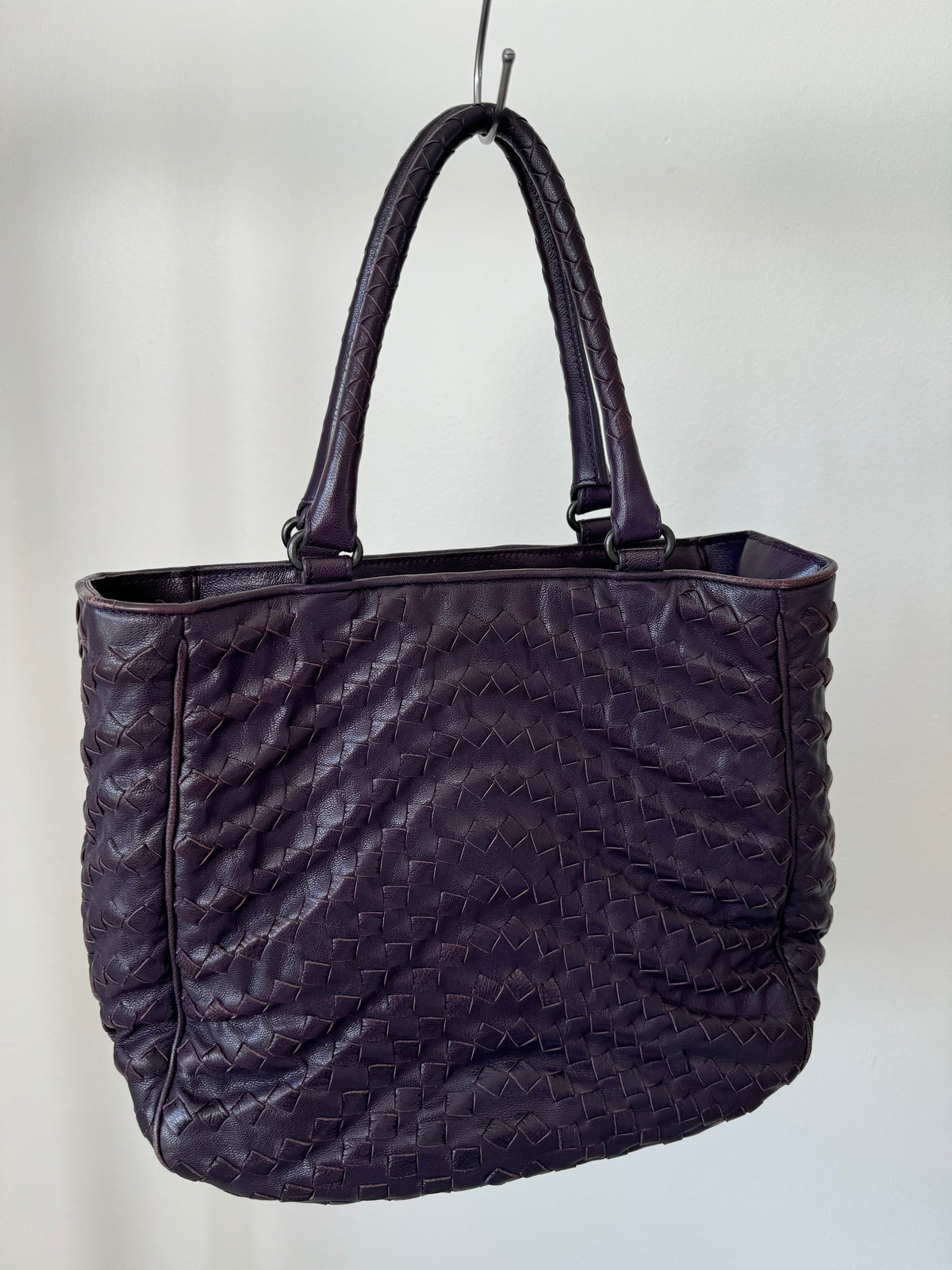 Bottega Veneta Aubergine Wave Intrecciato Leather Tote Bag