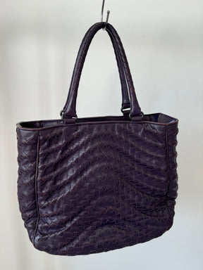 Bottega Veneta Aubergine Wave Intrecciato Leather Tote Bag