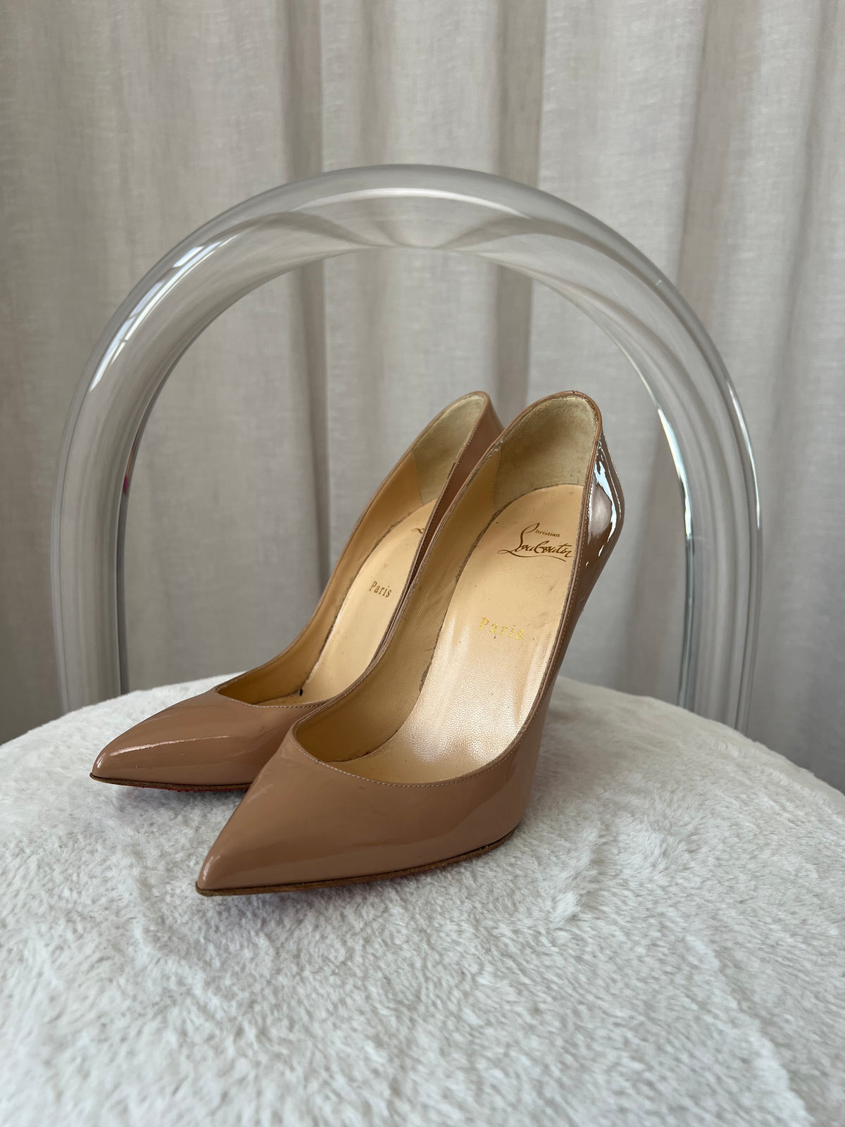 Christian Louboutin Nude Patent Pointed Pumps, 39