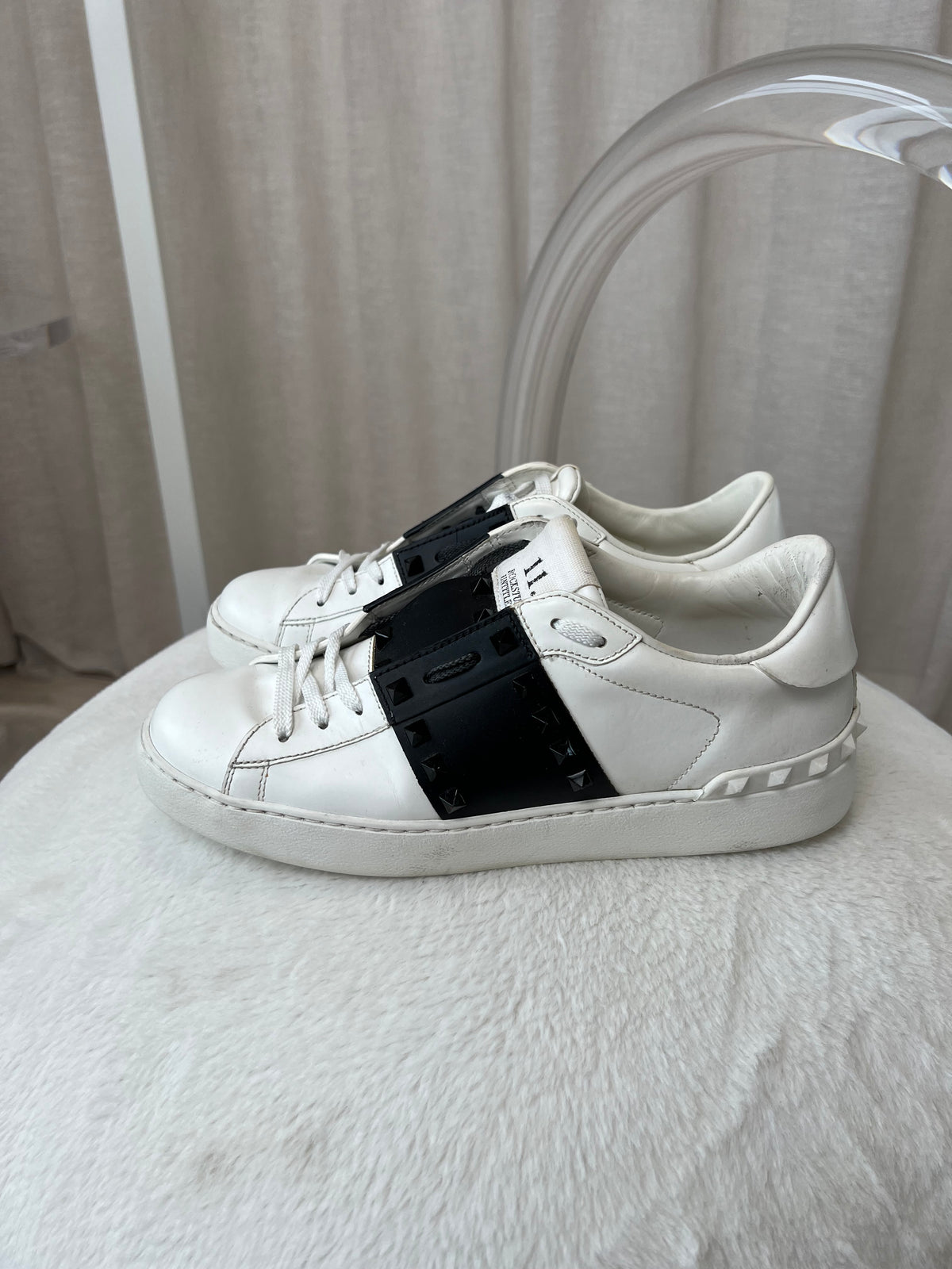 Valentino White and Black Leather Rockstud Sneakers, 40