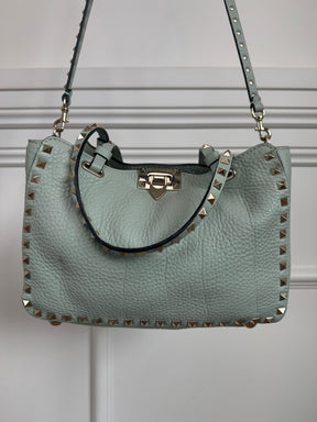 Valentino Garavani Sea-foam Leather Small Rockstud Tote