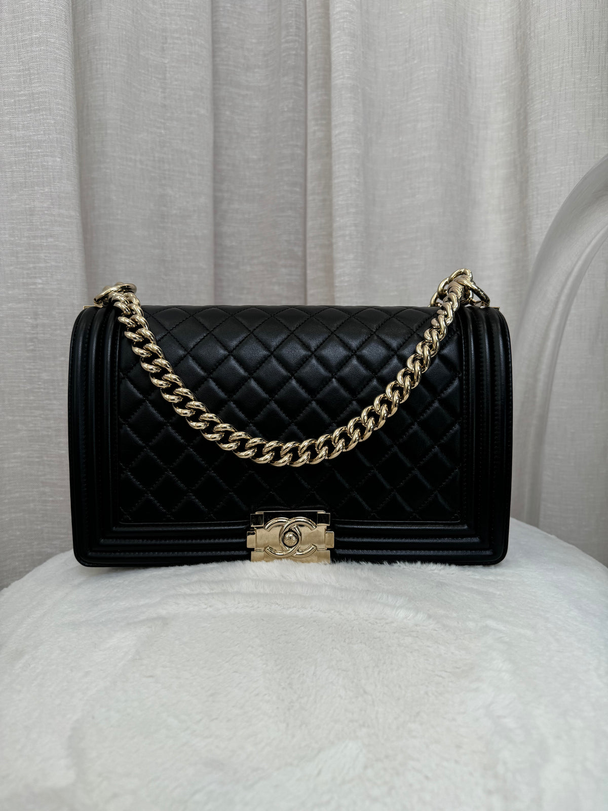 Black Black Medium Lambskin Boy Bag with Champagne Hardware