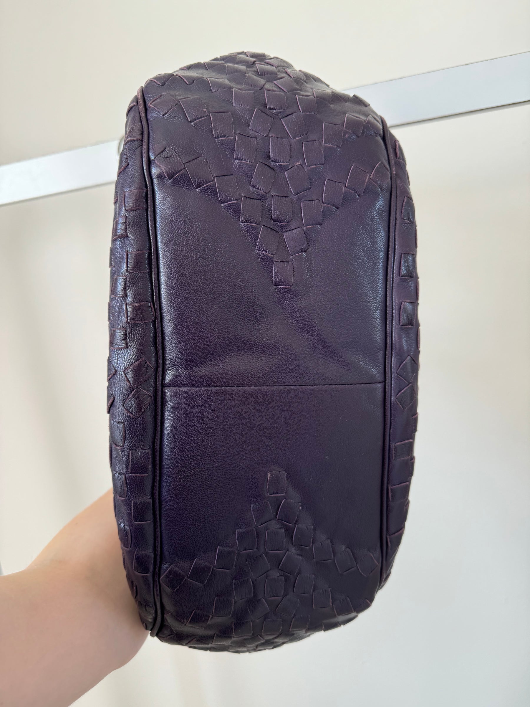 Bottega Veneta Aubergine Wave Intrecciato Leather Tote Bag