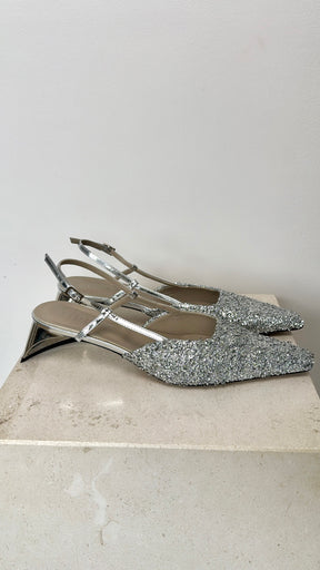 Tibi Victor Curley Slingback Pumps Silver, 39