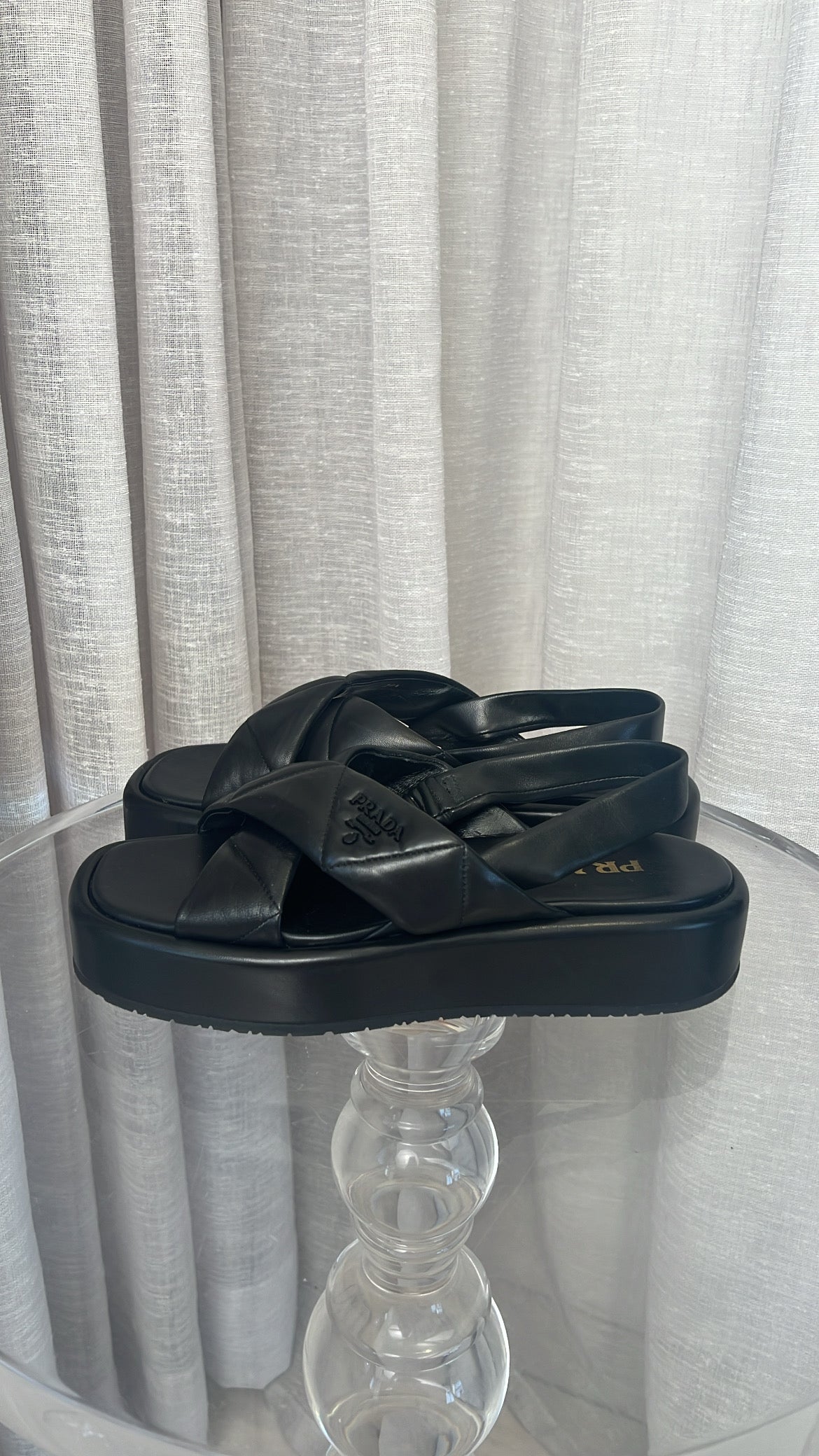 Prada Black Quilted Platform Sandals, 39.5