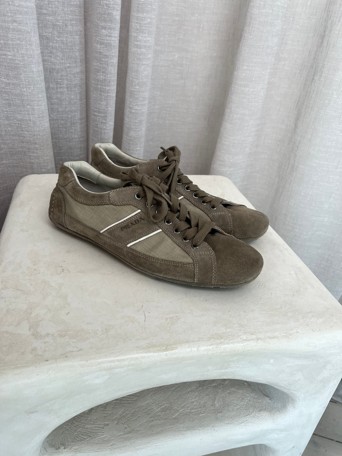 Prada Taupe Suede Logo Sneakers, 7.5 UK