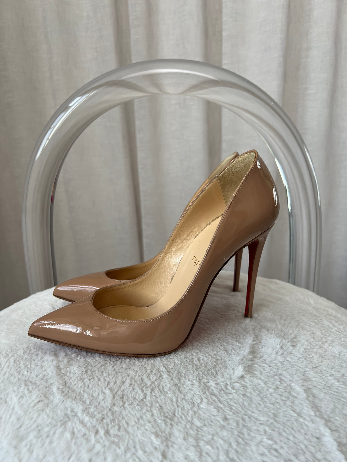 Christian Louboutin Nude Patent Pointed Pumps, 39