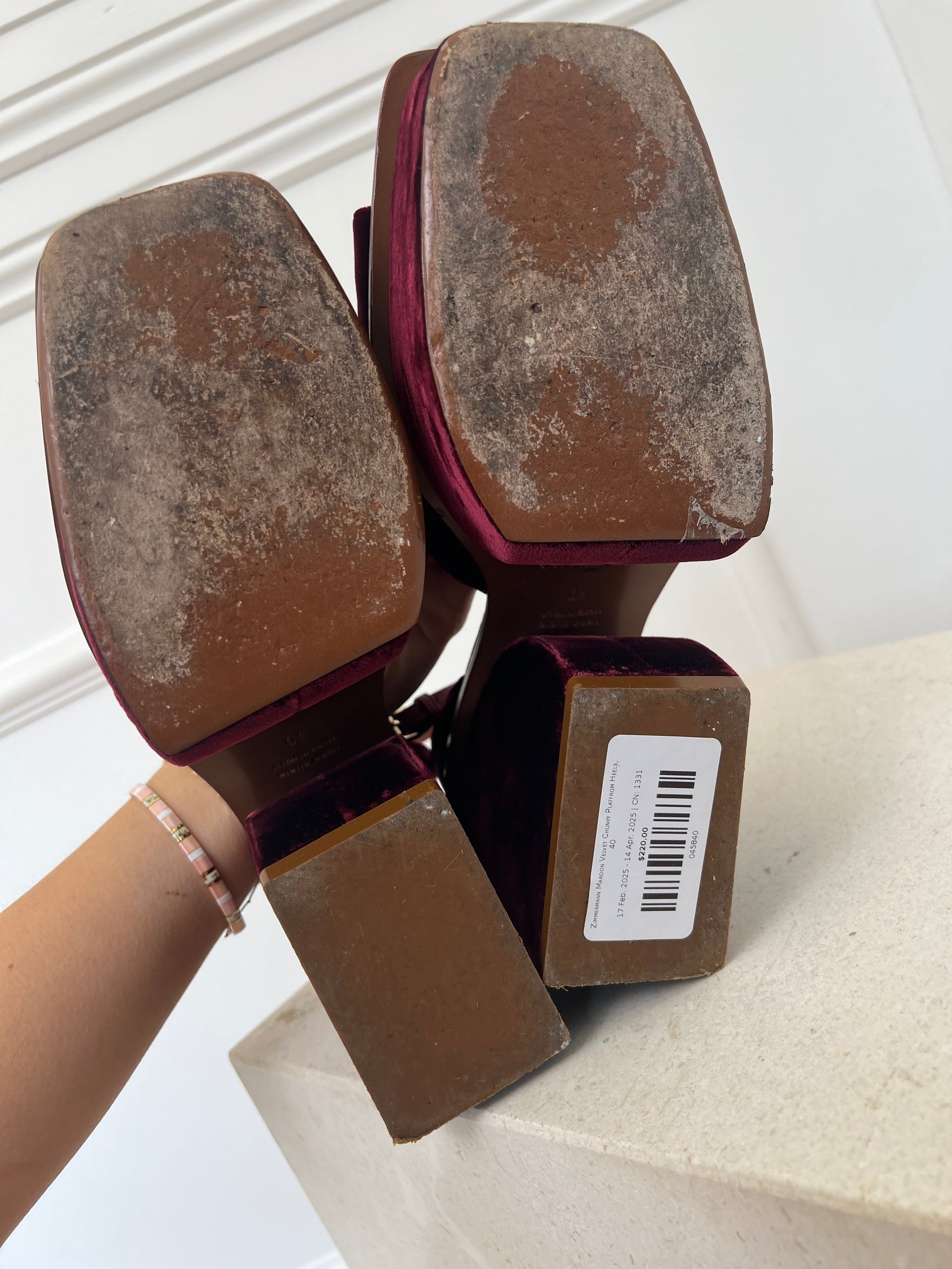 Zimmermann Maroon Velvet Chunky Platfrom Heels, 40