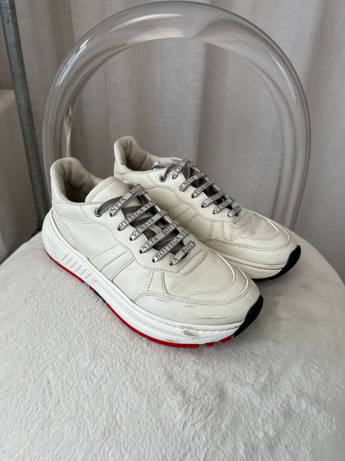 Bottega Veneta White Leather Logo Lace Sneaker, 41.5