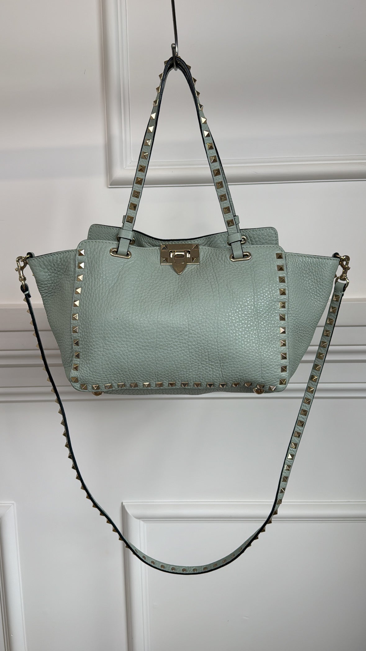 Valentino Garavani Sea-foam Leather Small Rockstud Tote