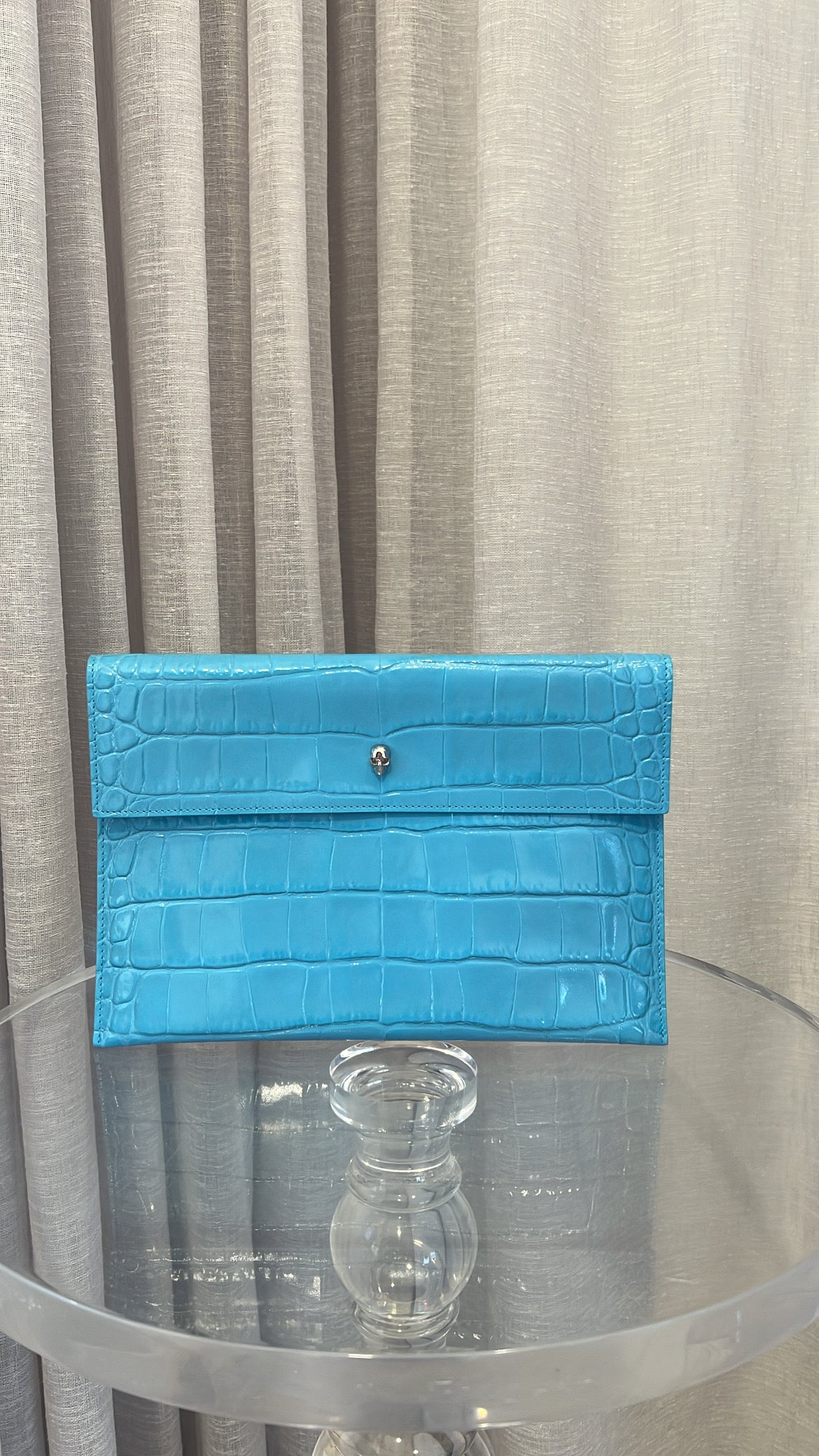 Alexander McQueen Blue Mock Croc Leather Pouch