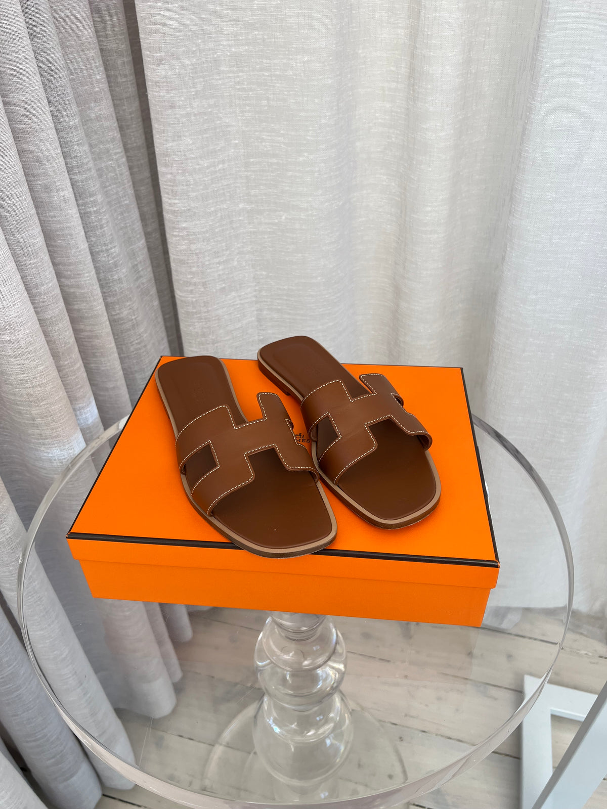 Hermès Gold Leather Oran Sandals, 38