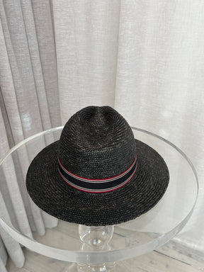 Saint Laurent Black Straw Hat with Red Detailing, 57cm