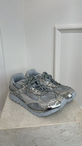 Bottega Veneta Silver Leather and Mesh Orbit Sneakers, 40