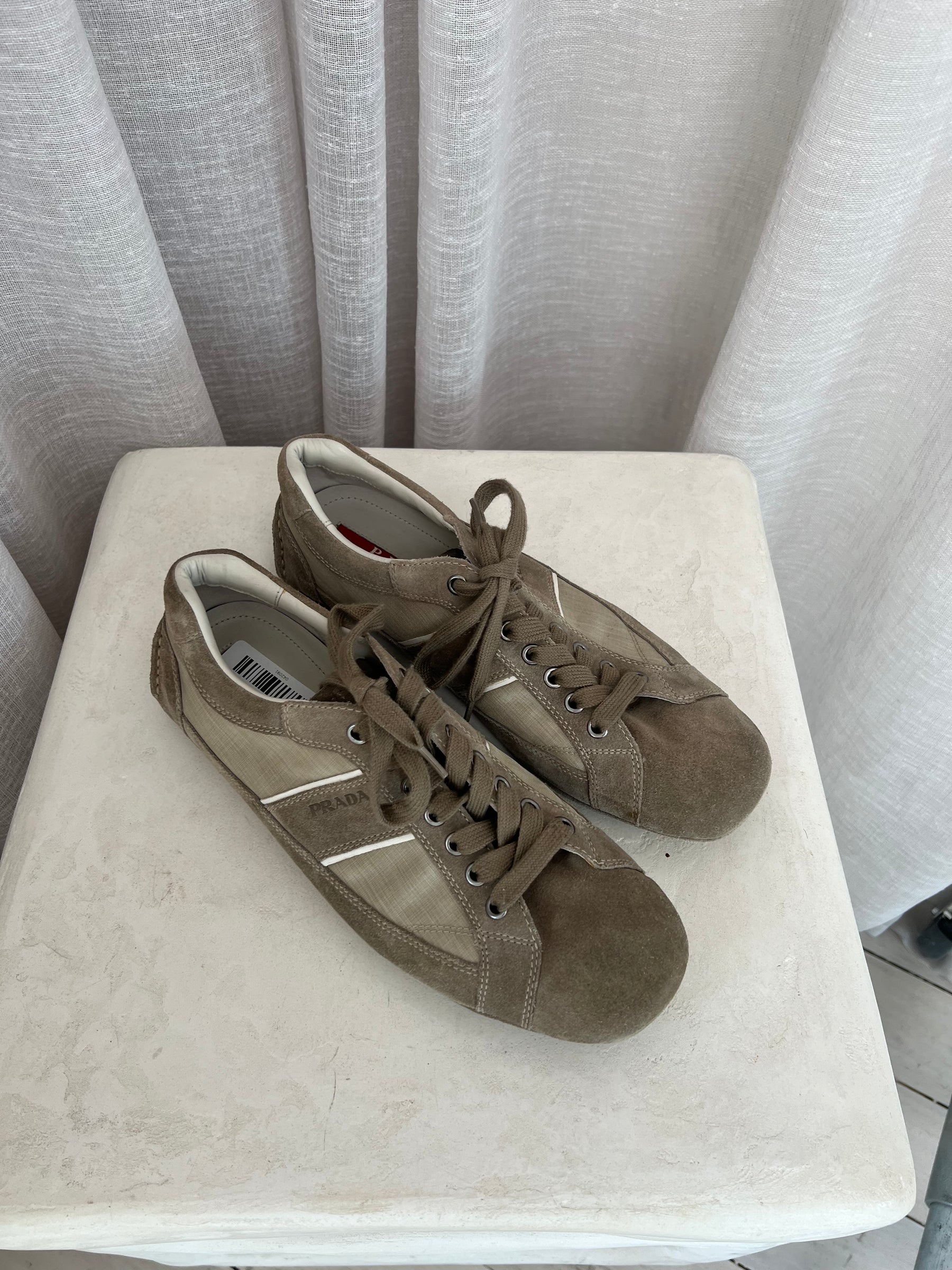 Prada Taupe Suede Logo Sneakers, 7.5 UK