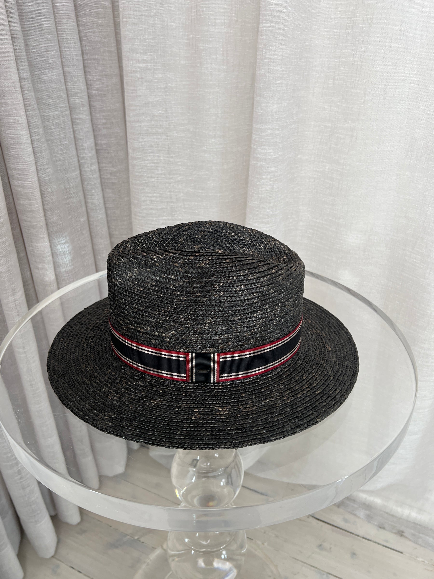 Saint Laurent Black Straw Hat with Red Detailing, 57cm