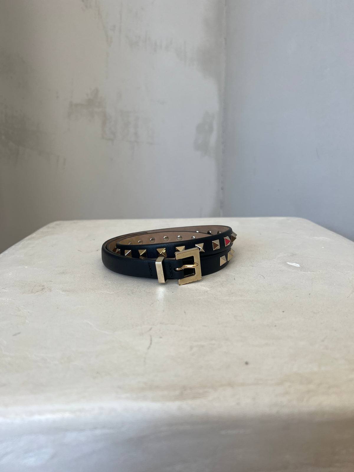 Valentino Black Leather Rockstud Belt, 70