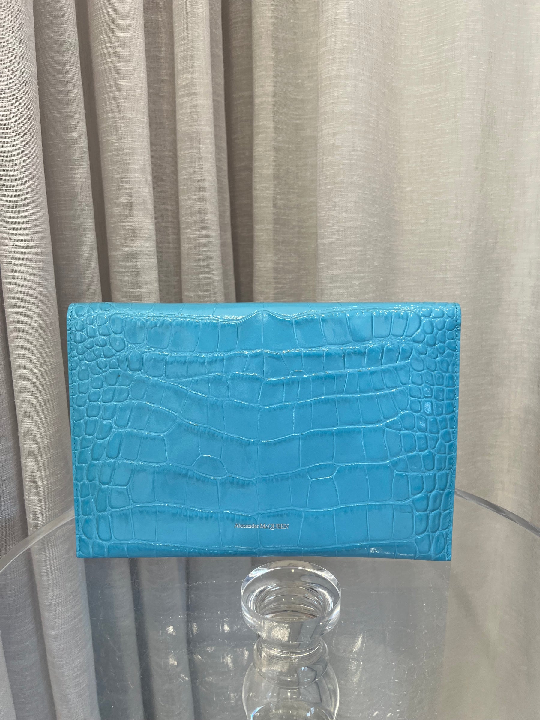 Alexander McQueen Blue Mock Croc Leather Pouch