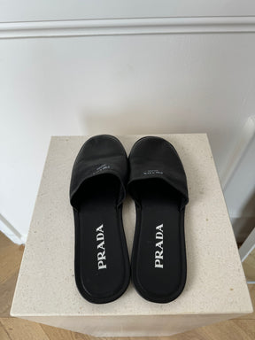 Prada Black Leather Slip On's, 38.5