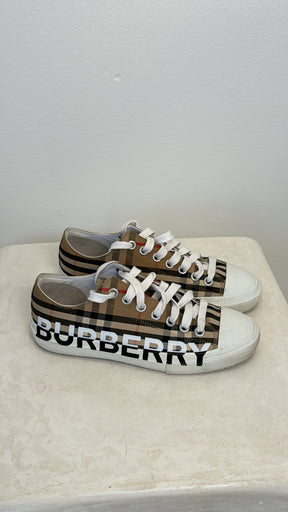 Burberry Canvas Check Logo Trainers, 38