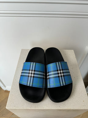 Burberry Blue Heritage Check Pool Slides, 41