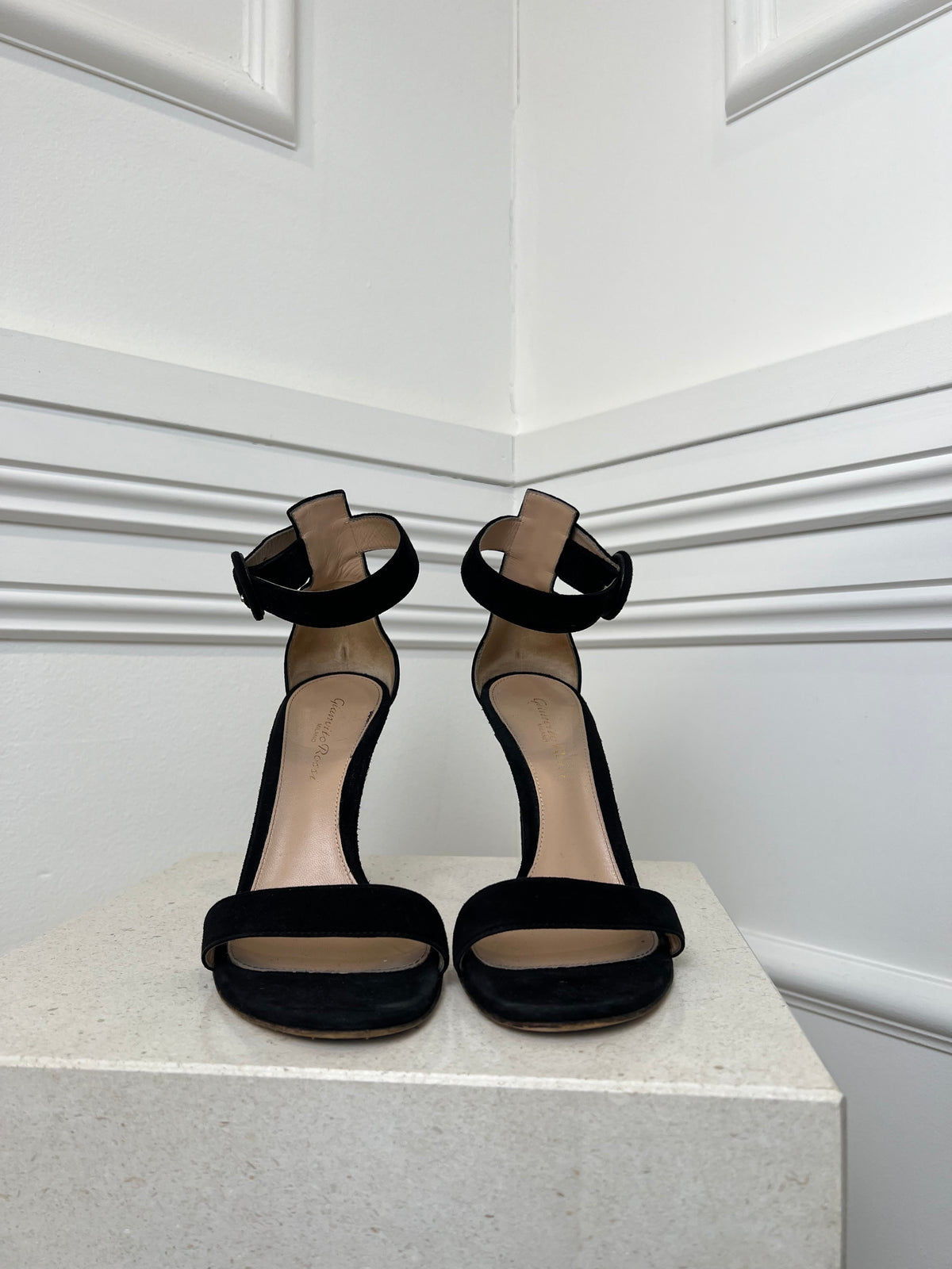 Gianvito Rossi Black Suede Ankle Strap Heels 100mm, 37