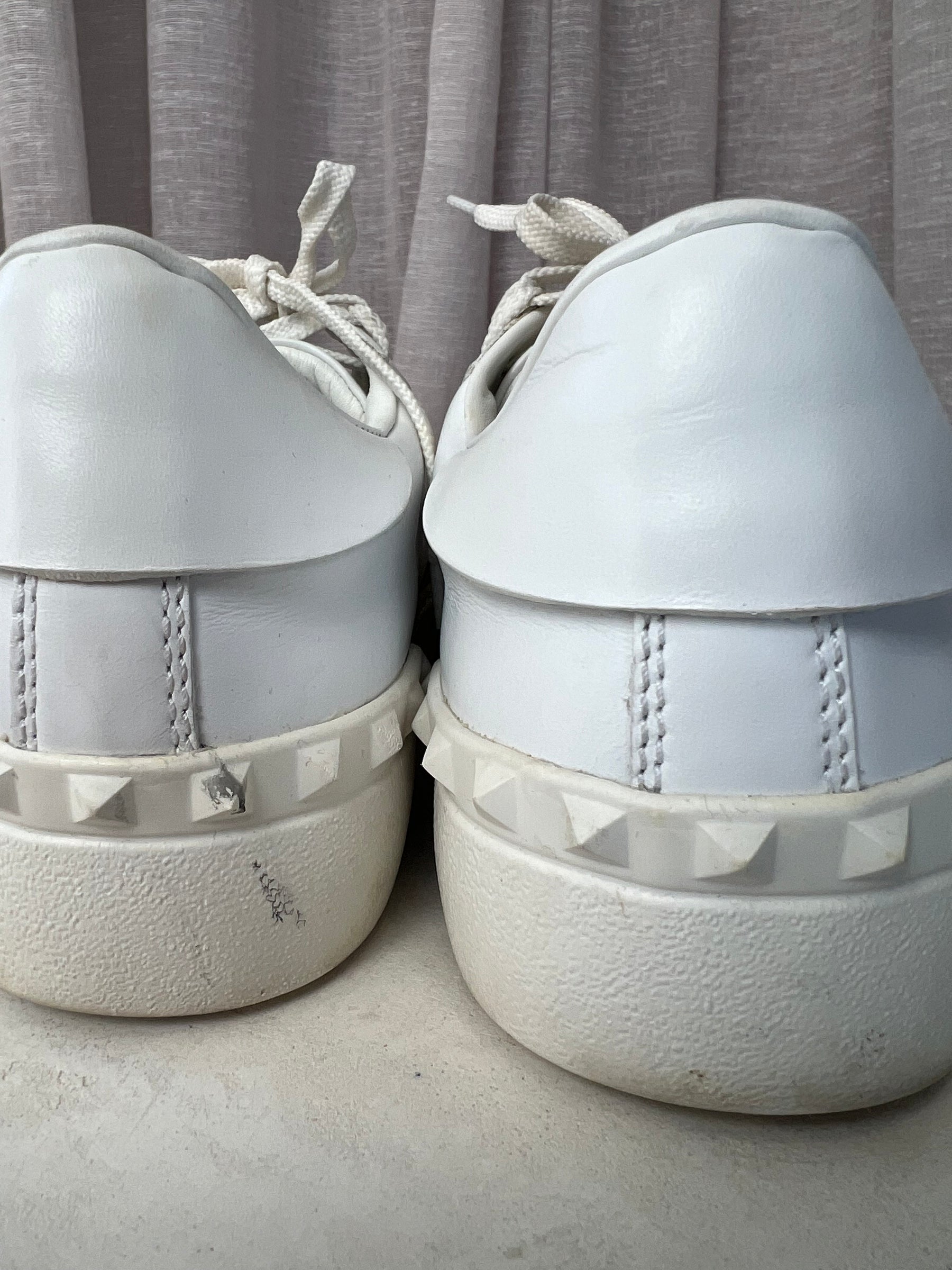 Valentino Garavani White and Gold Leather Rockstud Sneakers, 38.5