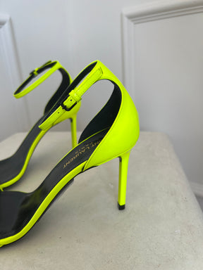 Saint Laurent Neon Yellow Strappy Heels, 38.5