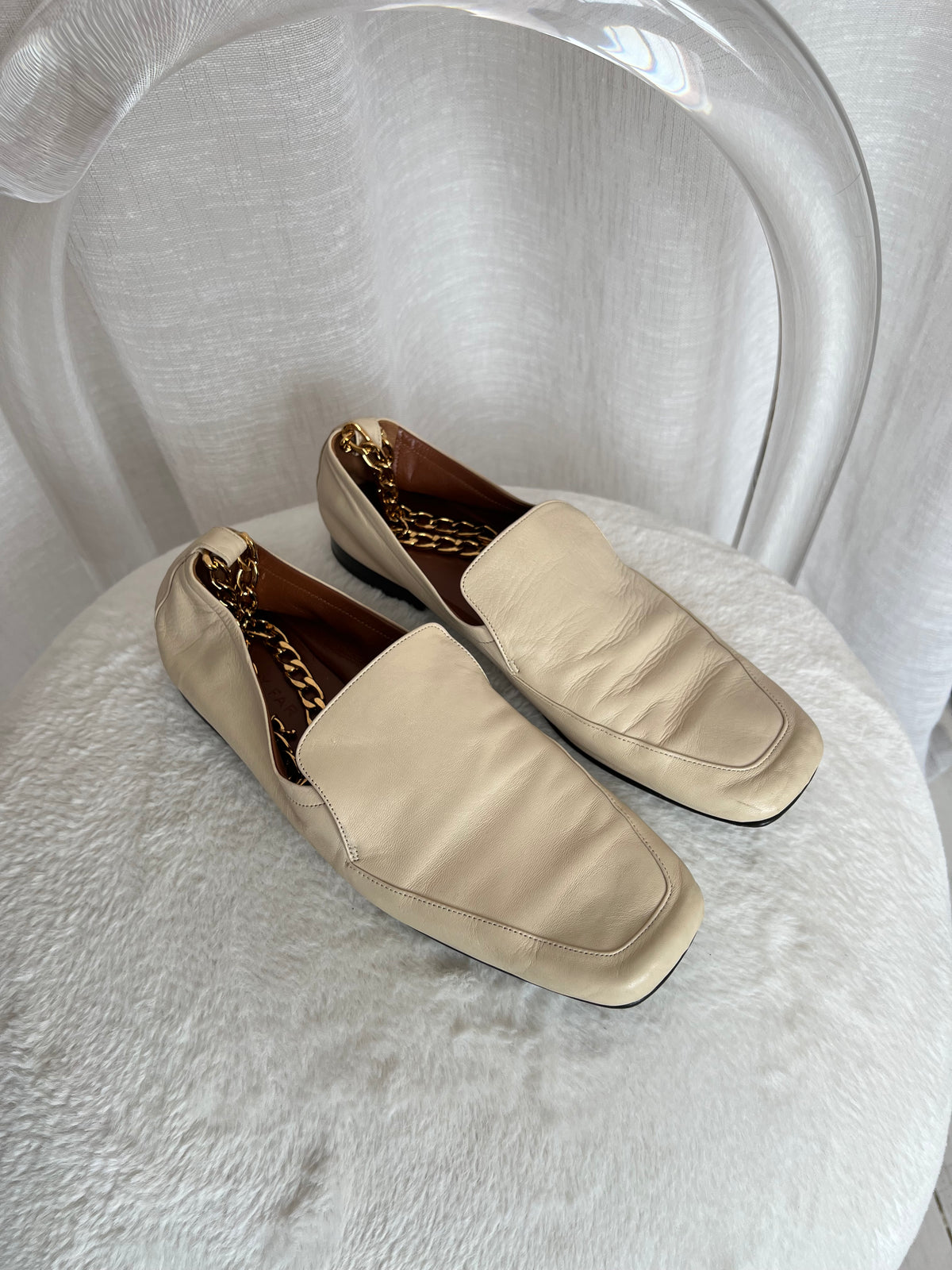 By Far Cream Loafer with Gold Chain Anklet, 41