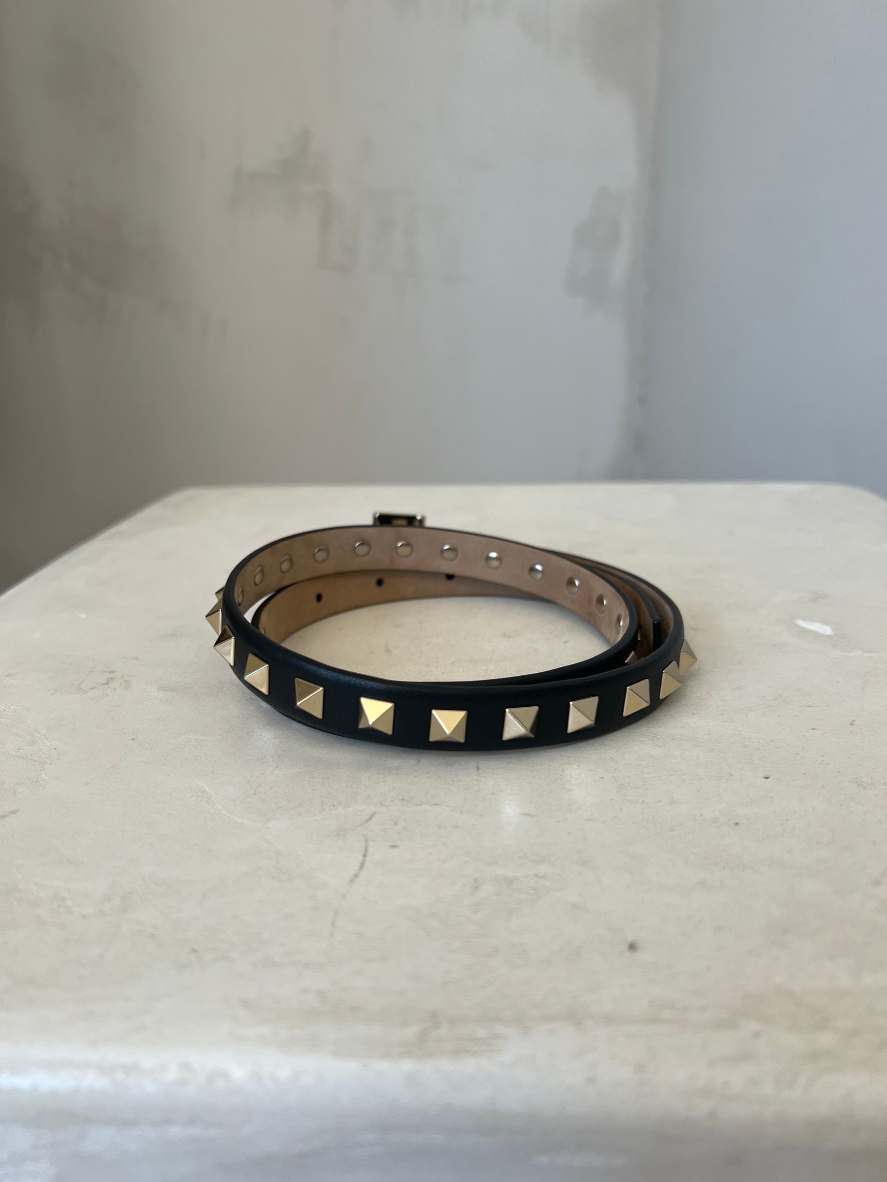 Valentino Black Leather Rockstud Belt, 70