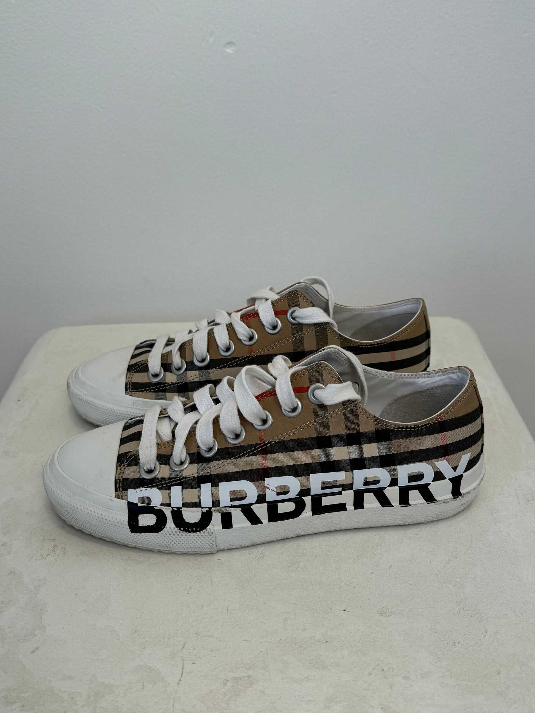 Burberry Canvas Check Logo Trainers, 38