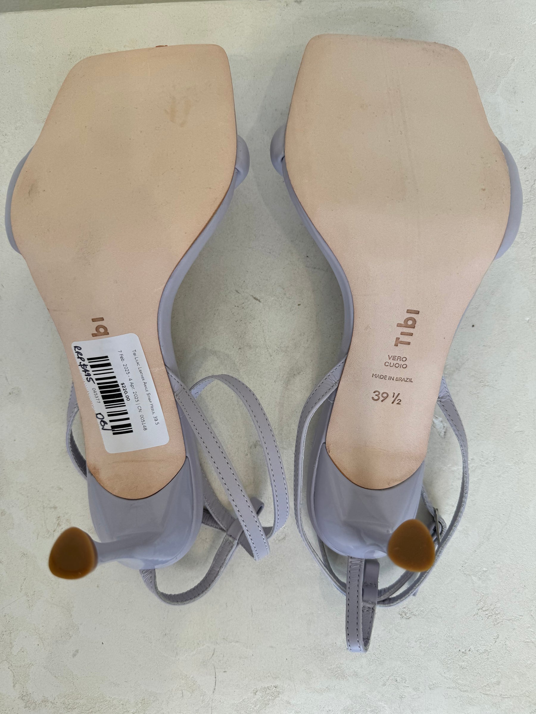 Tibi Lilac Leather Ankle Strap Heels, 39.5