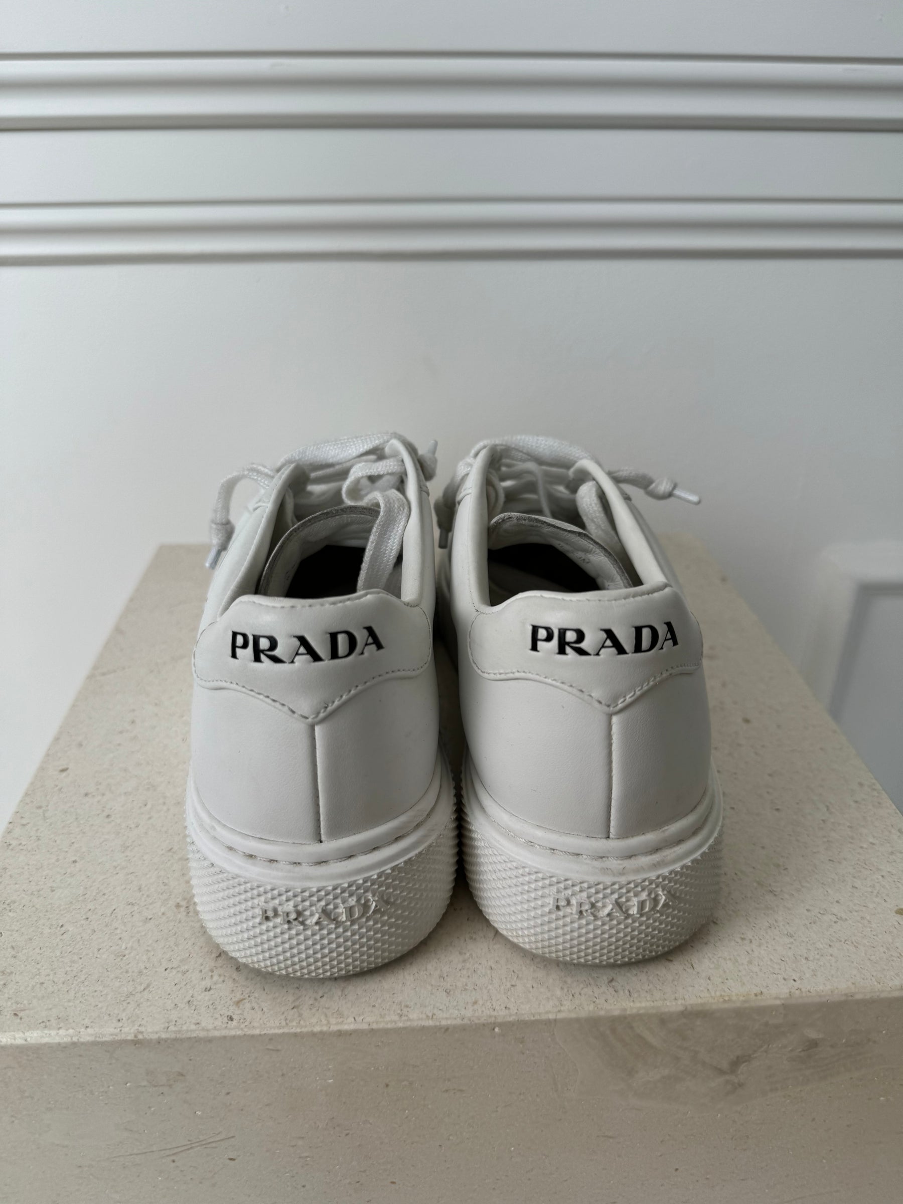 Prada White Leather Logo Sneakers, 38