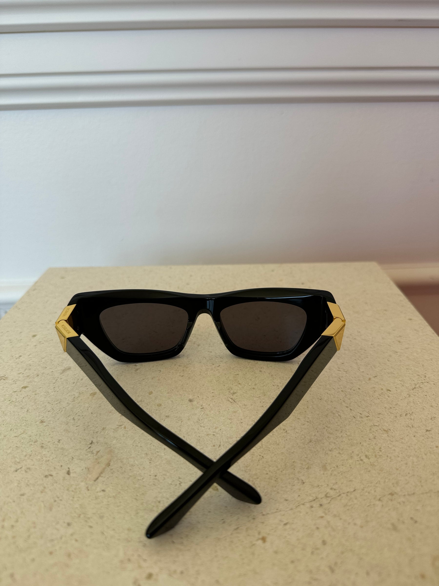 Bottega Veneta Black Sunglasses With Gold Hardware