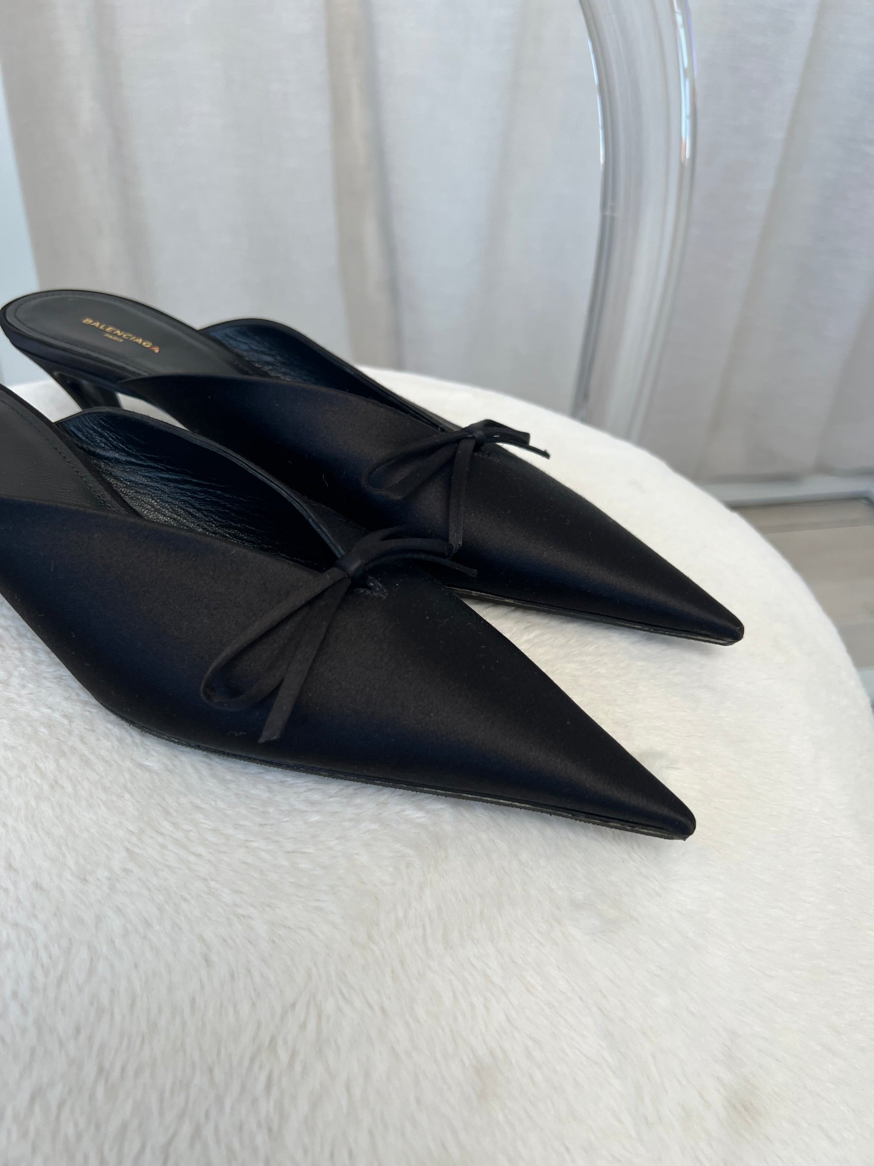 Balenciaga Satin Knife Bow Mules 39