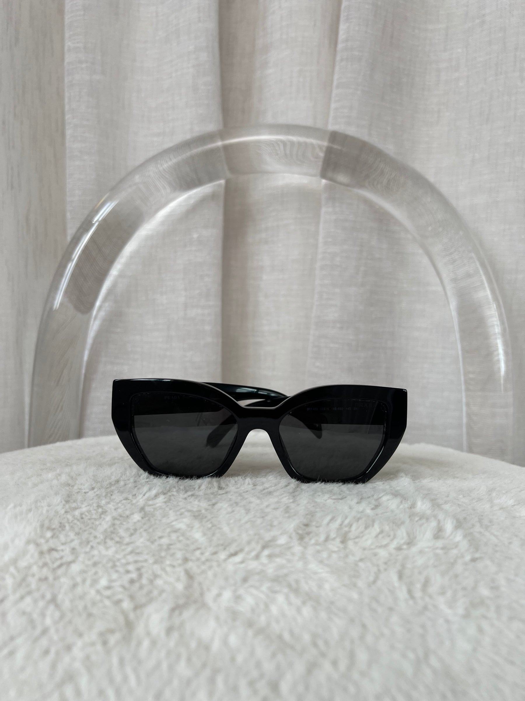 Prada Black Geometric Cat Eye Logo Sunglasses