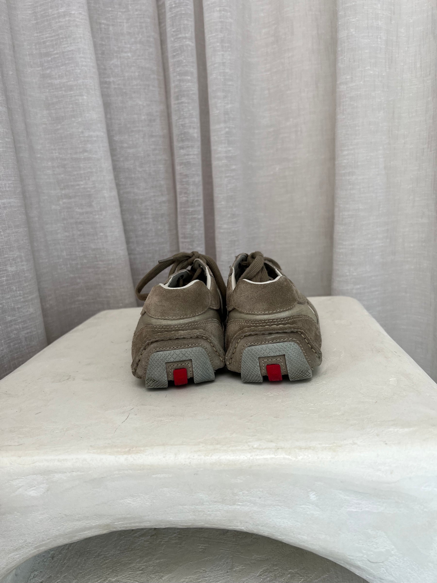 Prada Taupe Suede Logo Sneakers, 7.5 UK