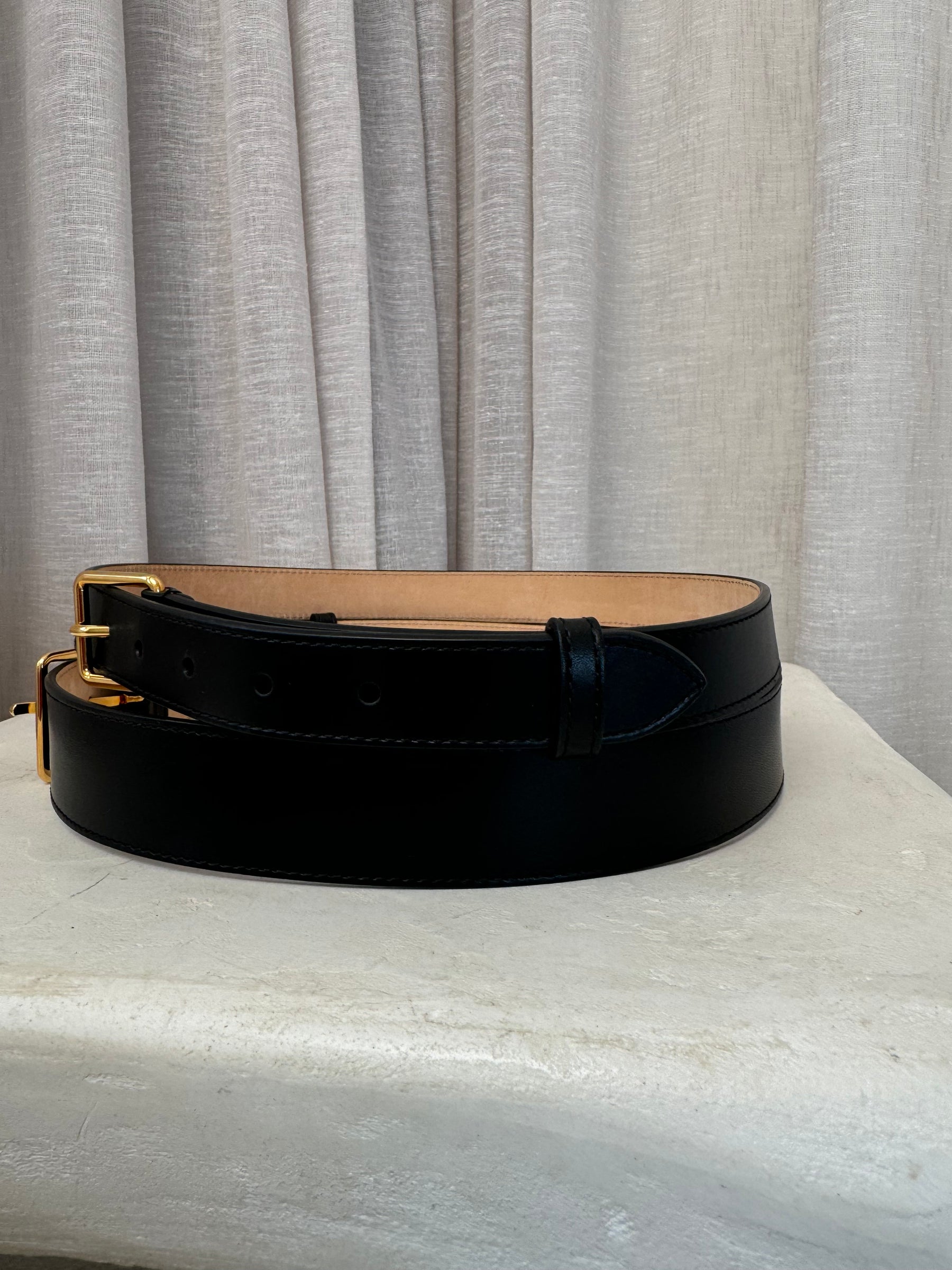 Alexander McQueen Black Leather Double Strap Belt, 80