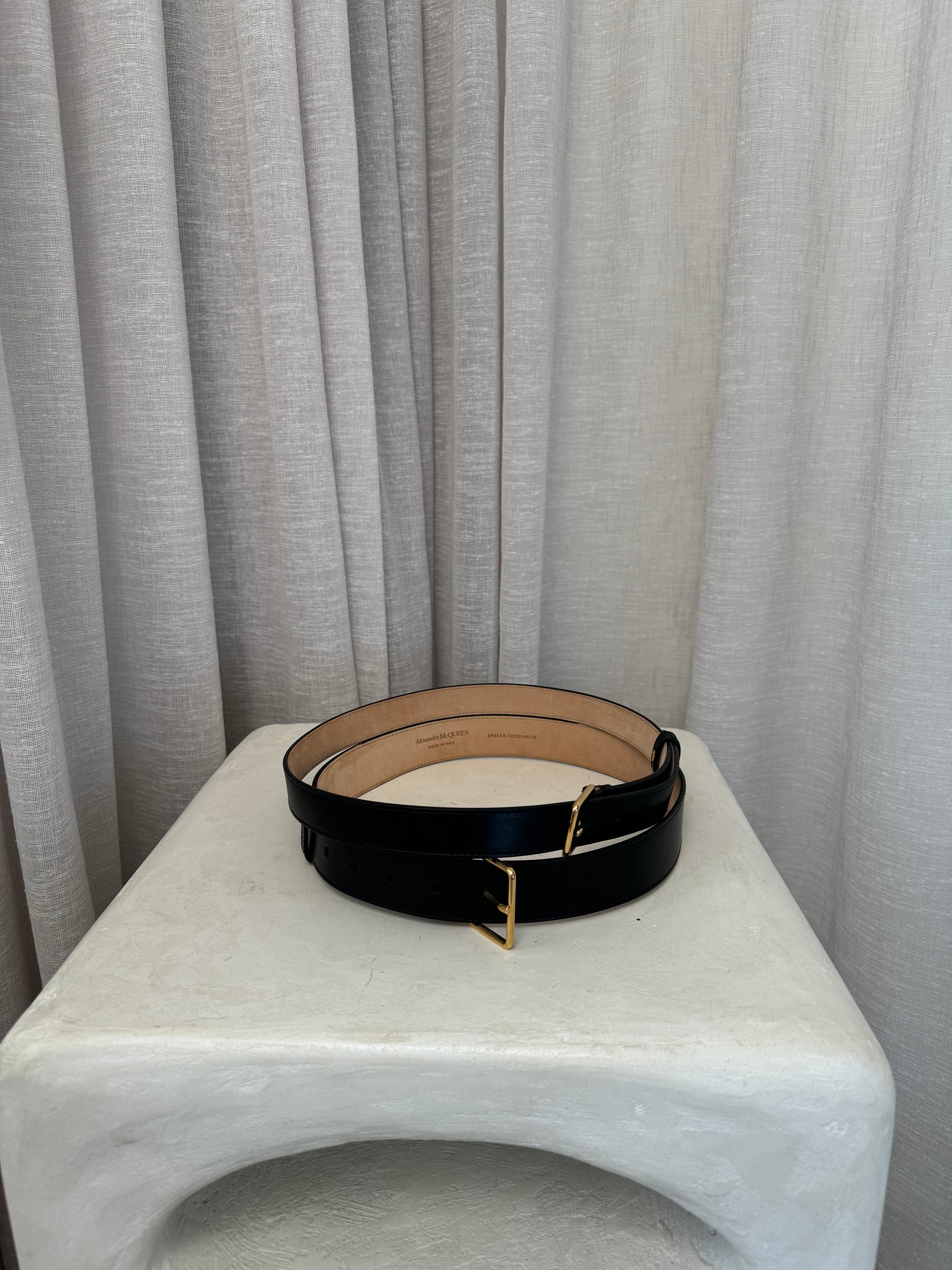 Alexander McQueen Black Leather Double Strap Belt, 80